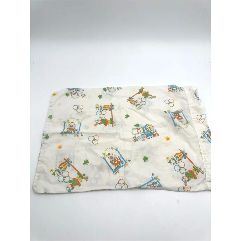 2 Vintage Baby Pillow Cases. Clowns Bunny Turtles